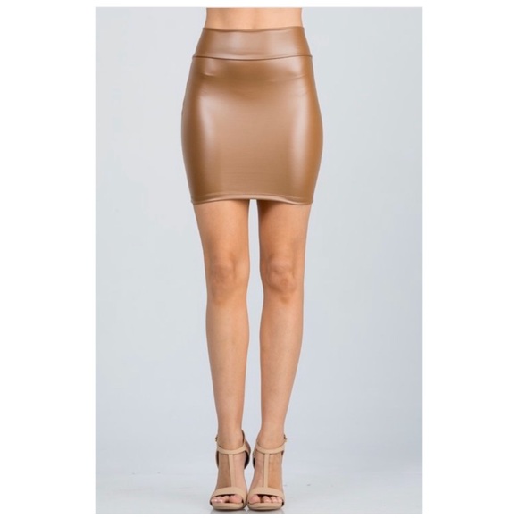Caramel Faux Vegan Leather High Waist Mini Skirt - Picture 6 of 6